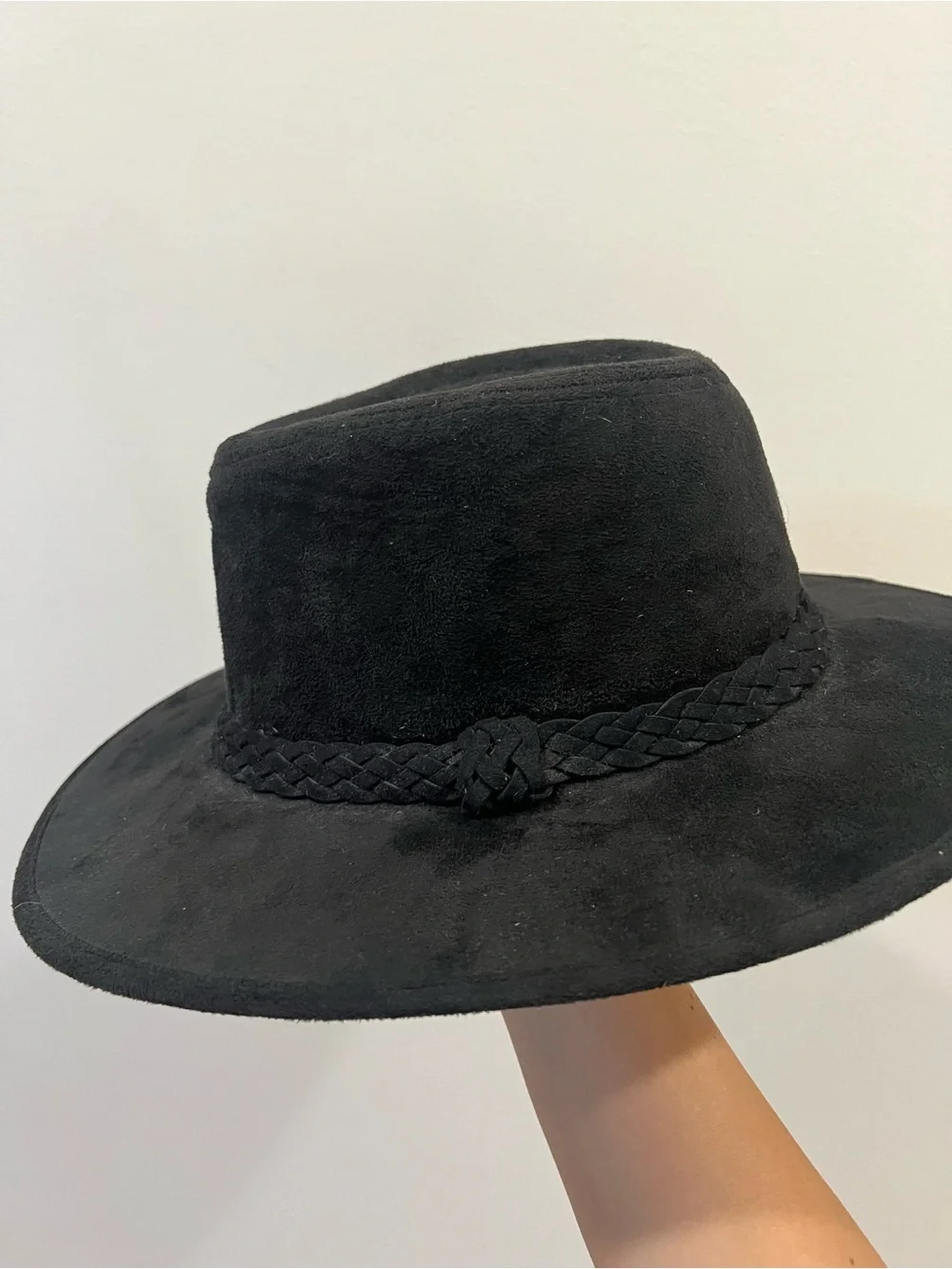 Black Suede Wide-Brim Fedora Hat